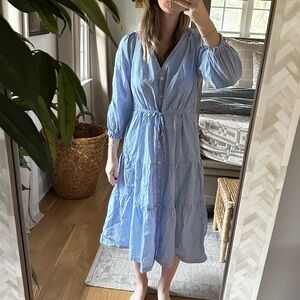 Light Blue Button-Down Midi Dress AINSLEY "B" DRESS BLUE/WHITE STRIPE